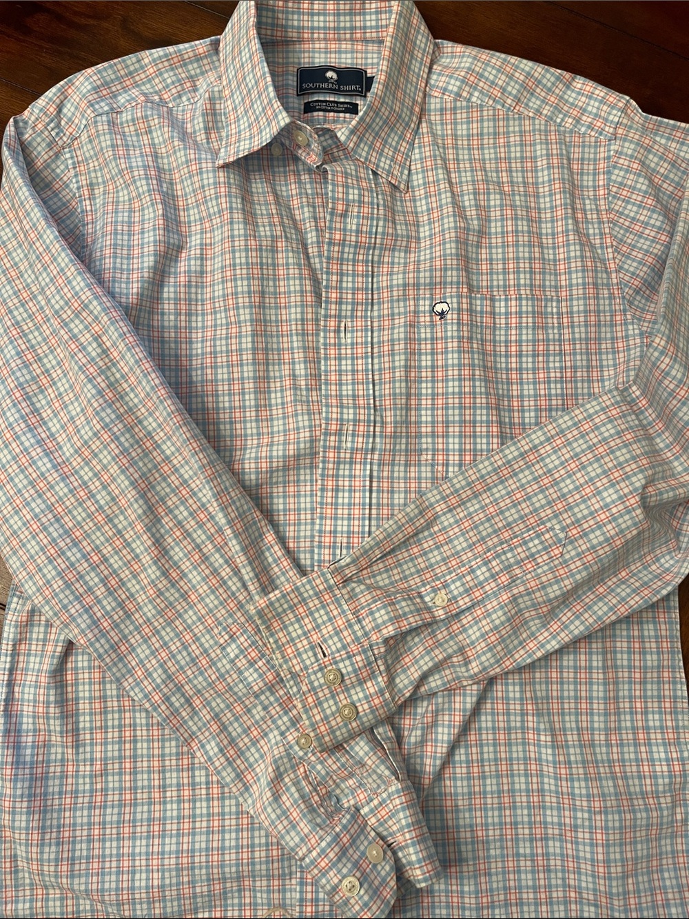 Men’s Plaid Button-Down Shirt in Blue & Orange